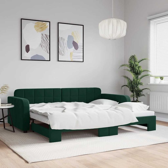 vidaXL Tagesbett Ausziehbar Dunkelgrün 90x200 cm Samt