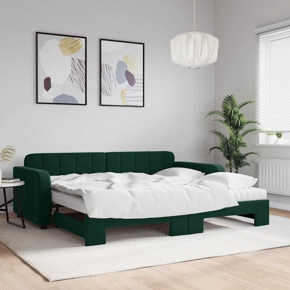 vidaXL Tagesbett Ausziehbar mit Matratzen Dunkelgrün 90x200 cm Samt