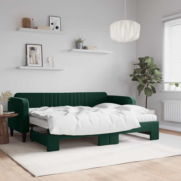 vidaXL Tagesbett Ausziehbar mit Matratzen Dunkelgrün 80x200 cm Samt