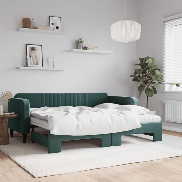 vidaXL Tagesbett Ausziehbar mit Matratzen Dunkelgrün 90x200 cm Samt