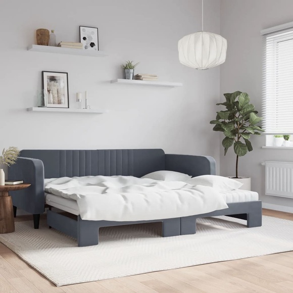 vidaXL Tagesbett Ausziehbar mit Matratzen Dunkelgrau 100x200 cm Samt