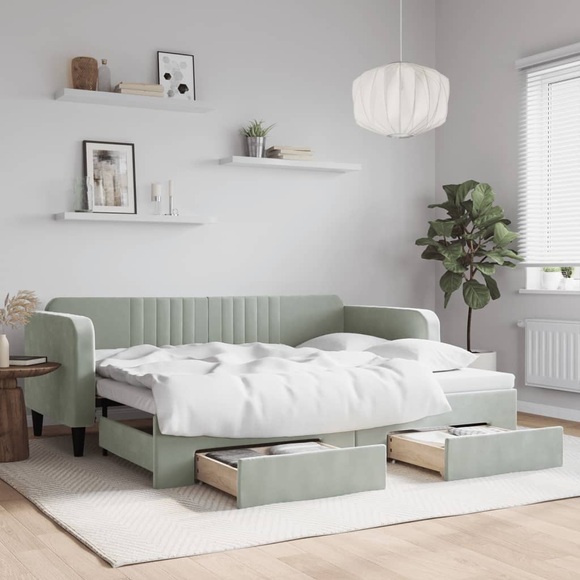 vidaXL Tagesbett Ausziehbar mit Schubladen Hellgrau 90x200 cm Samt