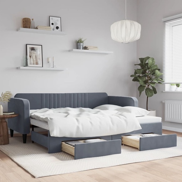 vidaXL Tagesbett Ausziehbar mit Schubladen Dunkelgrau 90x200 cm Samt