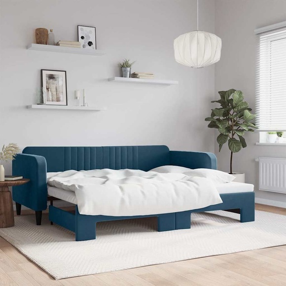 vidaXL Tagesbett Ausziehbar Blau 90x200 cm Samt