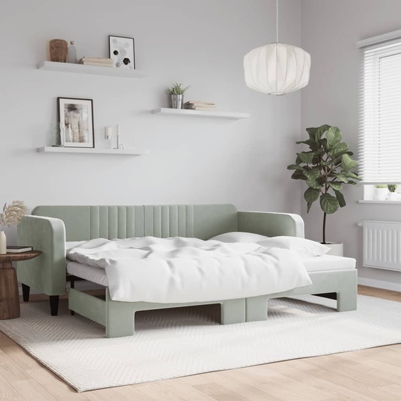 vidaXL Tagesbett Ausziehbar Hellgrau 90x200 cm Samt