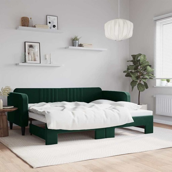 vidaXL Tagesbett Ausziehbar Dunkelgrün 90x200 cm Samt