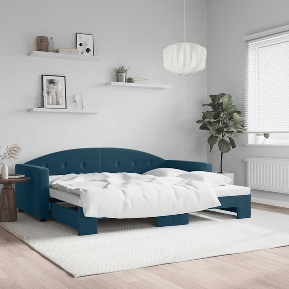 vidaXL Tagesbett Ausziehbar Blau 90x200 cm Samt