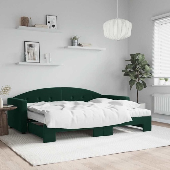 vidaXL Tagesbett Ausziehbar mit Matratzen Dunkelgrün 80x200 cm Samt