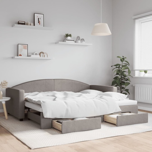 vidaXL Tagesbett Ausziehbar mit Schubladen Taupe 90x200 cm Stoff