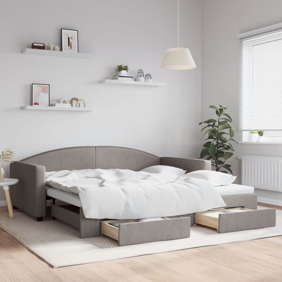 vidaXL Tagesbett Ausziehbar mit Schubladen Taupe 100x200 cm Stoff