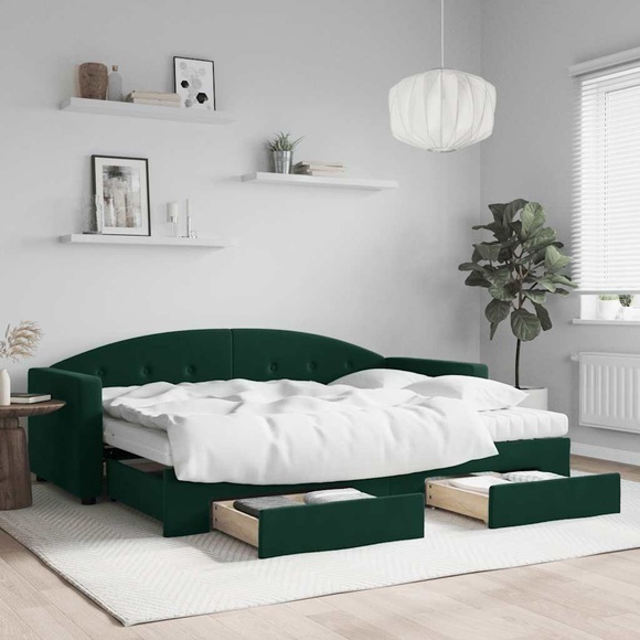vidaXL Tagesbett Ausziehbar mit Schubladen Dunkelgrün 80x200 cm Samt