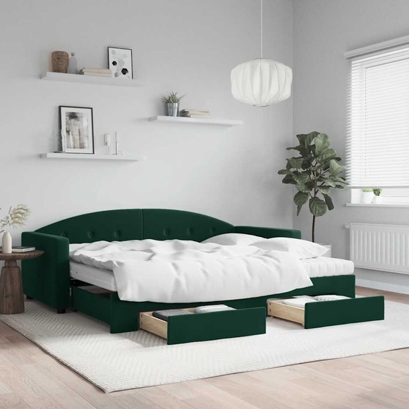 vidaXL Tagesbett Ausziehbar mit Schubladen Dunkelgrün 90x200 cm Samt