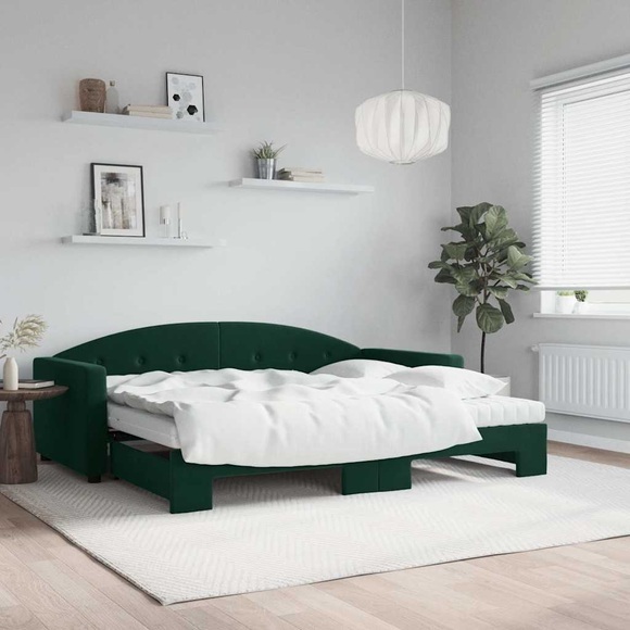 vidaXL Tagesbett Ausziehbar mit Matratzen Dunkelgrün 90x200 cm Samt