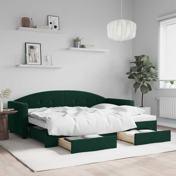 vidaXL Tagesbett Ausziehbar mit Schubladen Dunkelgrün 80x200 cm Samt