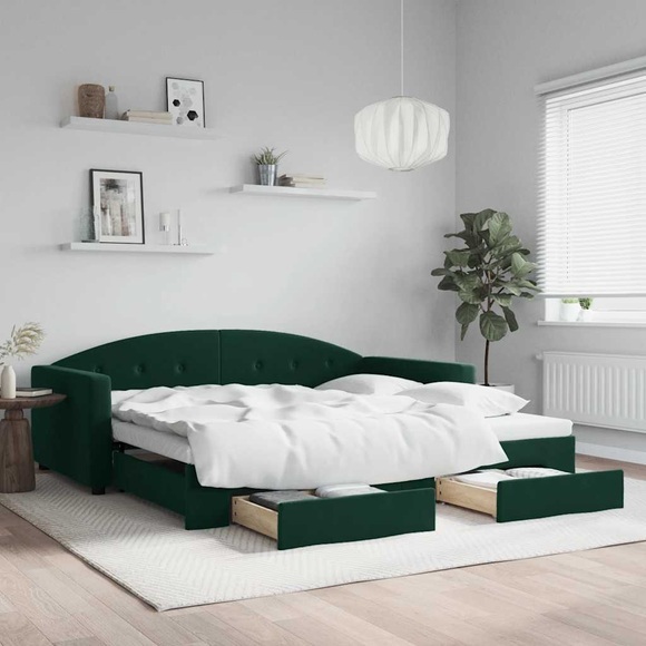 vidaXL Tagesbett Ausziehbar mit Schubladen Dunkelgrün 100x200 cm Samt