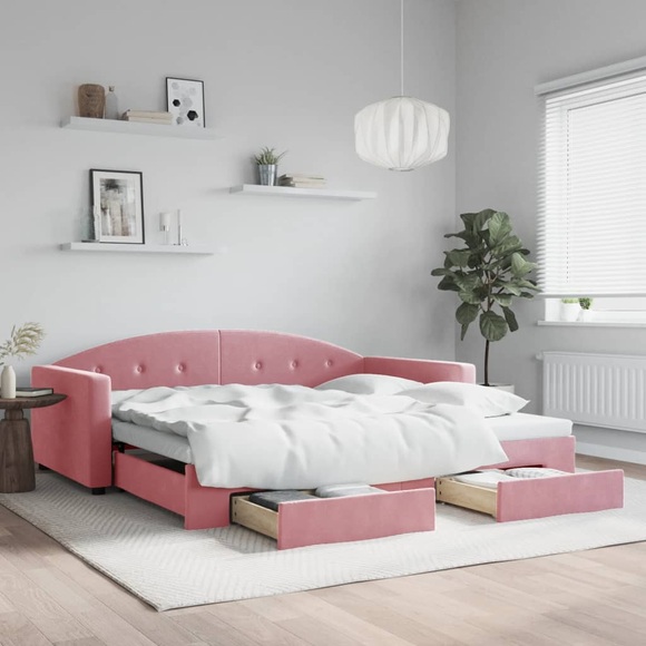 vidaXL Tagesbett Ausziehbar mit Schubladen Rosa 100x200 cm Samt