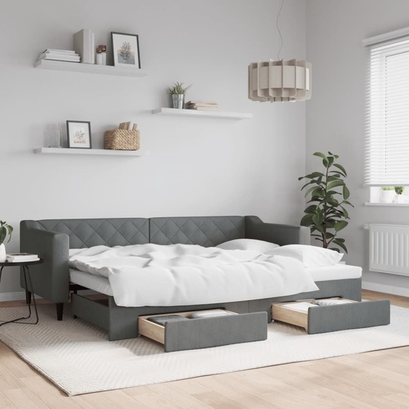 vidaXL Tagesbett Ausziehbar mit Schubladen Dunkelgrau 80x200 cm Stoff