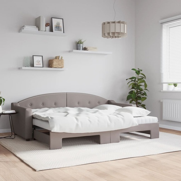 vidaXL Tagesbett Ausziehbar mit Matratzen Taupe 80x200 cm Stoff