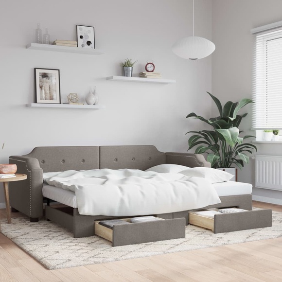 vidaXL Tagesbett Ausziehbar mit Schubladen Taupe 80x200 cm Stoff