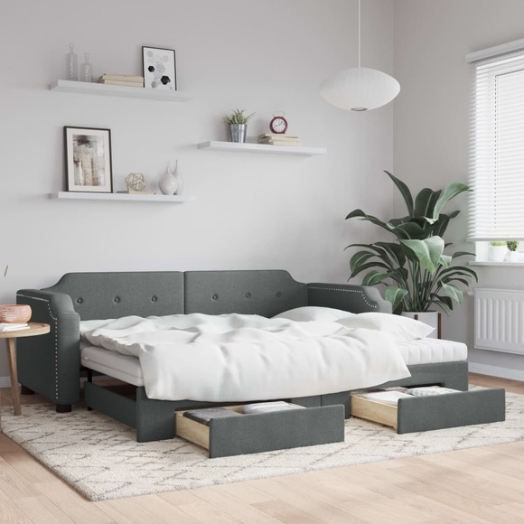 vidaXL Tagesbett Ausziehbar mit Schubladen Dunkelgrau 80x200 cm Stoff