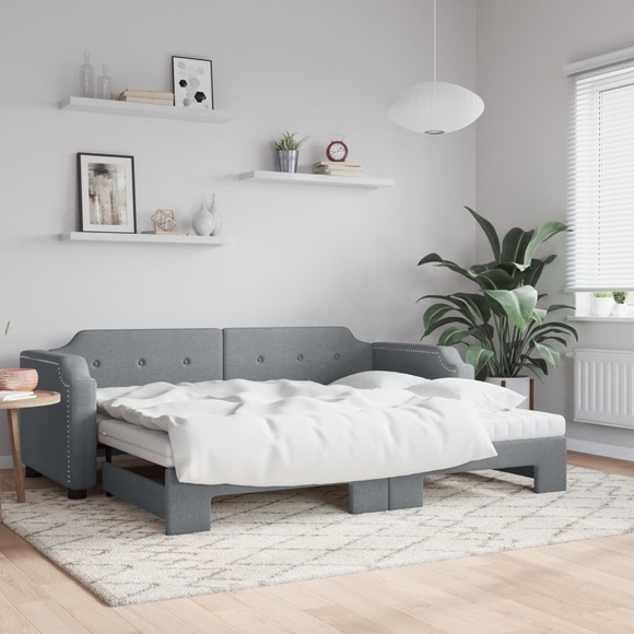 vidaXL Tagesbett Ausziehbar mit Matratze Hellgrau 80x200 cm Stoff