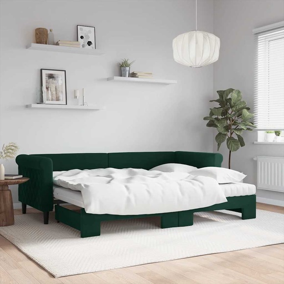 vidaXL Tagesbett Ausziehbar mit Matratzen Dunkelgrün 80x200 cm Samt