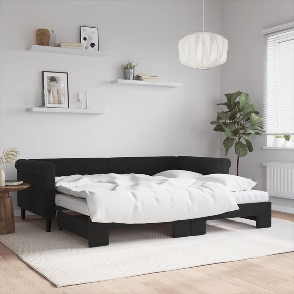 vidaXL Tagesbett Ausziehbar mit Matratzen Schwarz 90x200 cm Samt