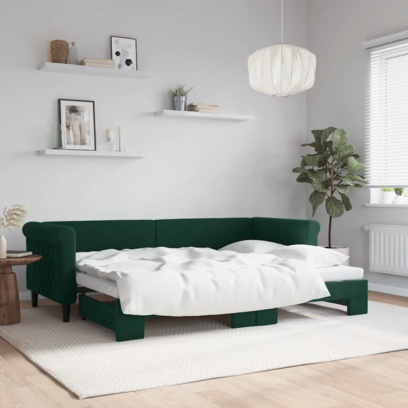 vidaXL Tagesbett Ausziehbar Dunkelgrün 80x200 cm Samt