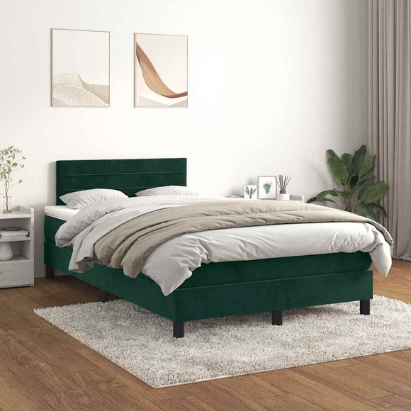 vidaXL Boxspringbett mit Matratze Dunkelgrün 120x200 cm Samt