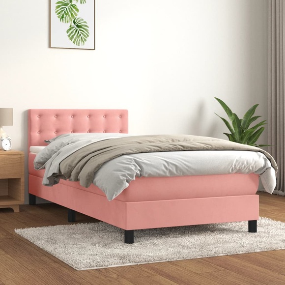 vidaXL Boxspringbett mit Matratze Rosa 80x200 cm Samt