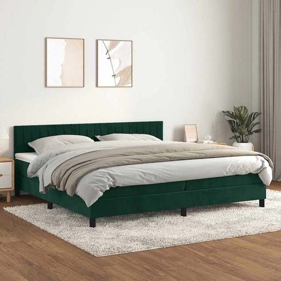 vidaXL Boxspringbett mit Matratze Dunkelgrün 200x200 cm Samt