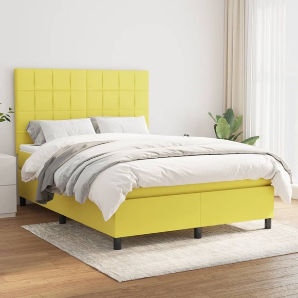 vidaXL Boxspringbett mit Matratze Grün 140x200 cm Stoff