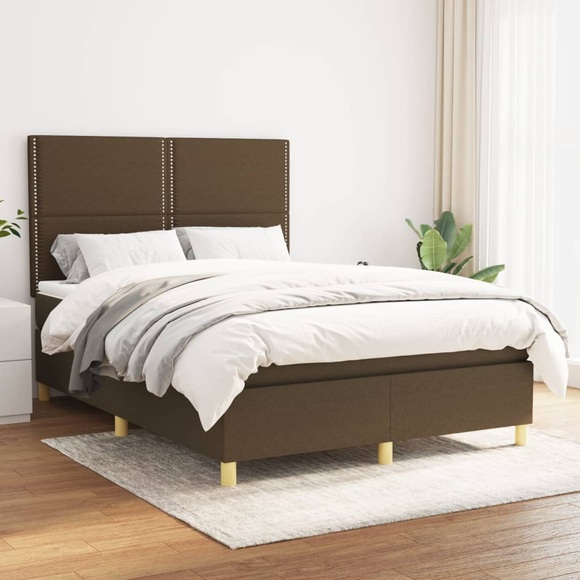 vidaXL Boxspringbett mit Matratze Dunkelbraun 140x200 cm Stoff