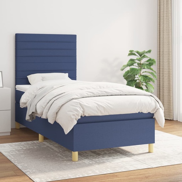 vidaXL Boxspringbett mit Matratze Blau 90x200 cm Stoff