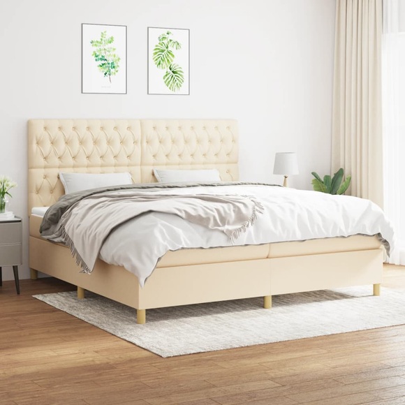 vidaXL Boxspringbett mit Matratze Creme 200x200 cm Stoff