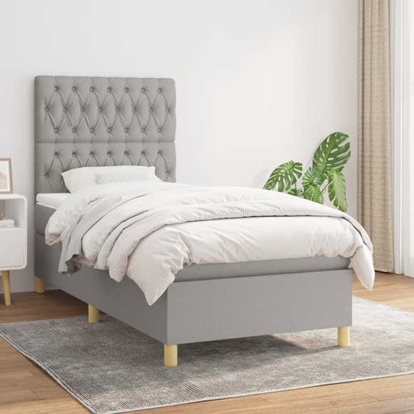 vidaXL Boxspringbett mit Matratze Hellgrau 100x200 cm Stoff