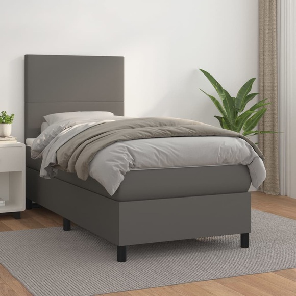 vidaXL Boxspringbett mit Matratze Grau 90x200 cm Kunstleder