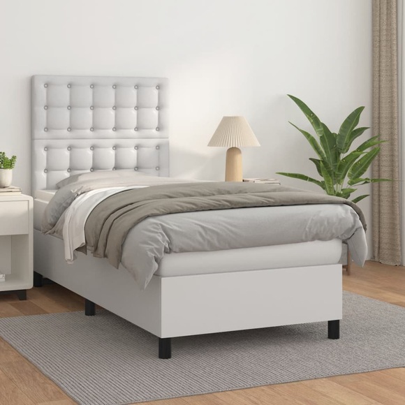 vidaXL Boxspringbett mit Matratze Weiß 100x200 cm Kunstleder