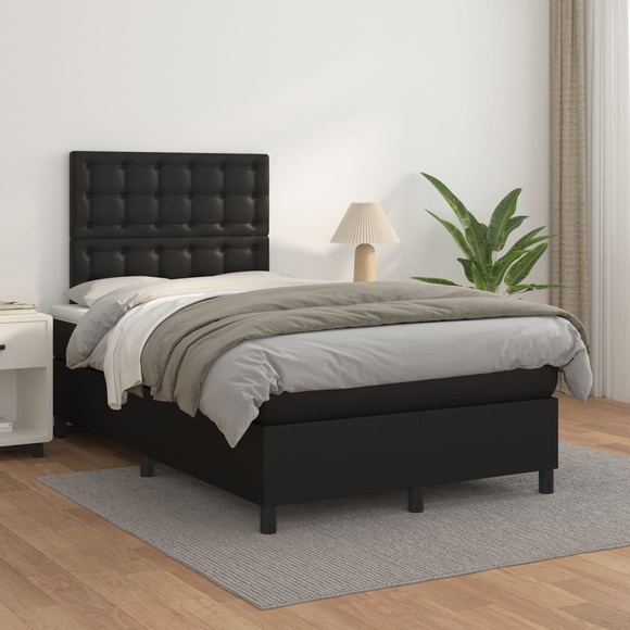 vidaXL Boxspringbett mit Matratze Schwarz 120x200 cm Kunstleder