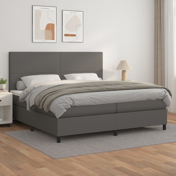vidaXL Boxspringbett mit Matratze Grau 200x200 cm Kunstleder