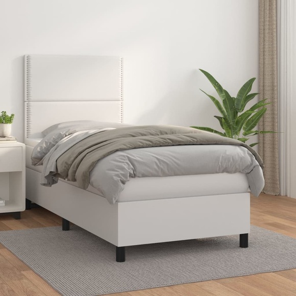 vidaXL Boxspringbett mit Matratze Weiß 90x190 cm Kunstleder