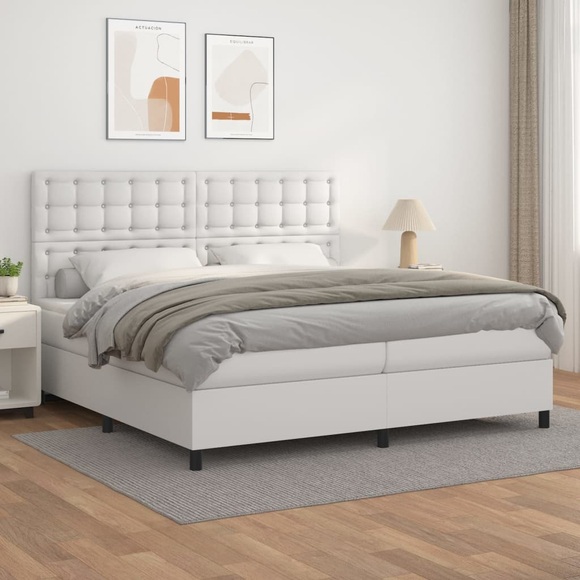 vidaXL Boxspringbett mit Matratze Weiß 200x200 cm Kunstleder