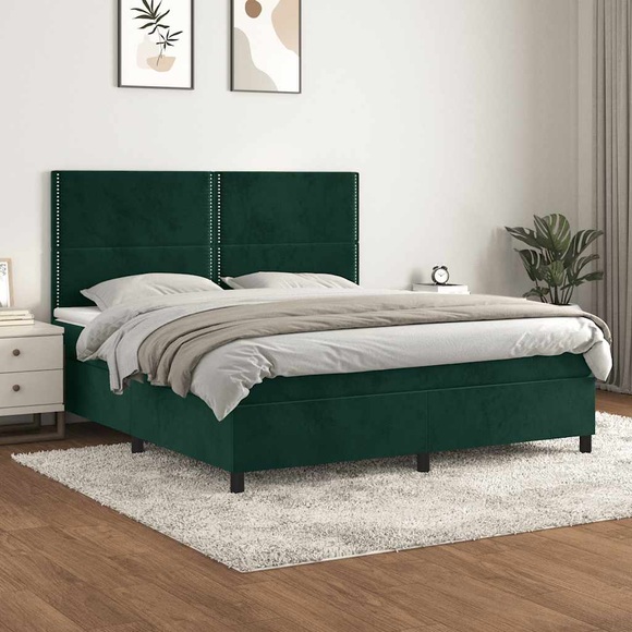 vidaXL Boxspringbett mit Matratze Dunkelgrün 180x200 cm Samt