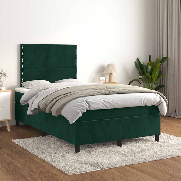 vidaXL Boxspringbett mit Matratze Dunkelgrün 120x200 cm Samt
