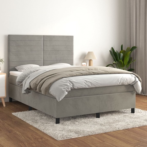 vidaXL Boxspringbett mit Matratze Hellgrau 140x200 cm Samt