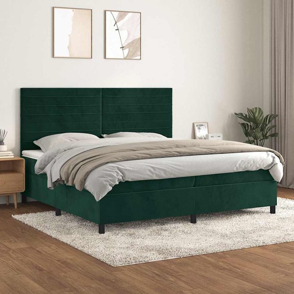 vidaXL Boxspringbett mit Matratze Dunkelgrün 200x200 cm Samt