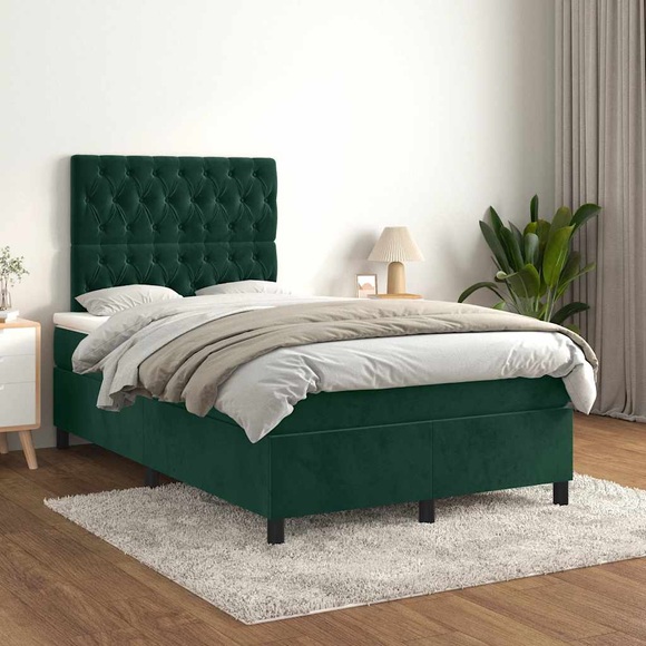 vidaXL Boxspringbett mit Matratze Dunkelgrün 120x200 cm Samt