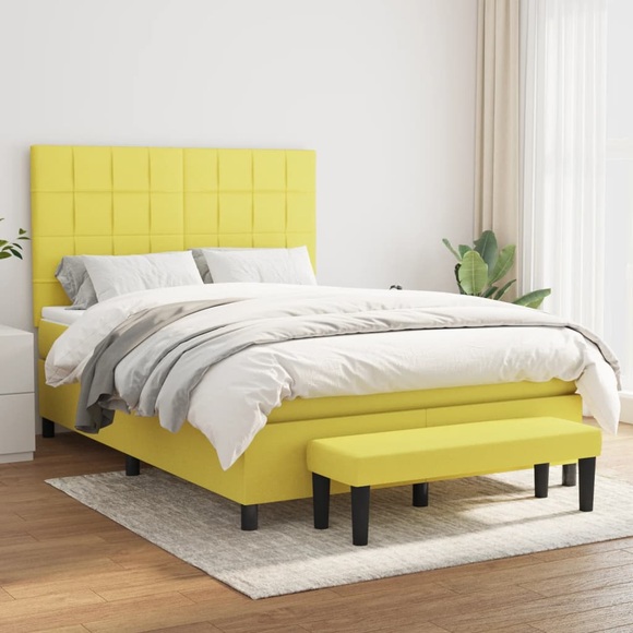 vidaXL Boxspringbett mit Matratze Hellgrün 140x200 cm Stoff