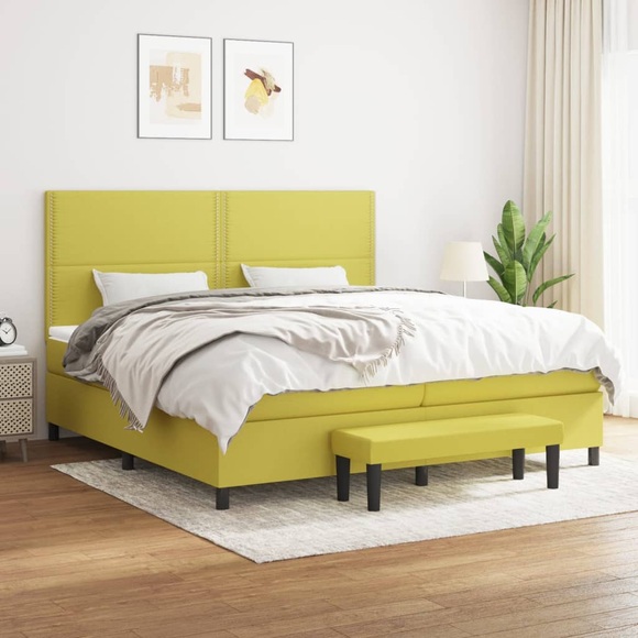 vidaXL Boxspringbett mit Matratze Hellgrün 200x200 cm Stoff