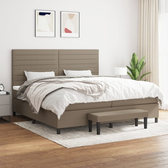 vidaXL Boxspringbett mit Matratze Taupe 200x200 cm Stoff